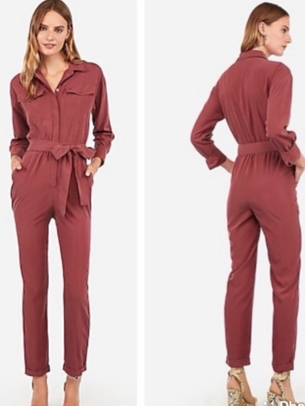 Express Women's Belted Utility Jumpsuit - Rosewood